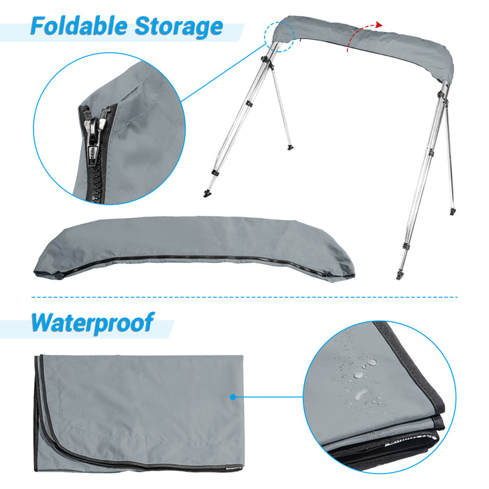 AA Products 3 Bow Bimini Top Cover Sun Shade Boat Canopy Waterproof Includes Storage Boot with Aluminum Frame, 46" Height with Rear Support Poles - AA Products Inc