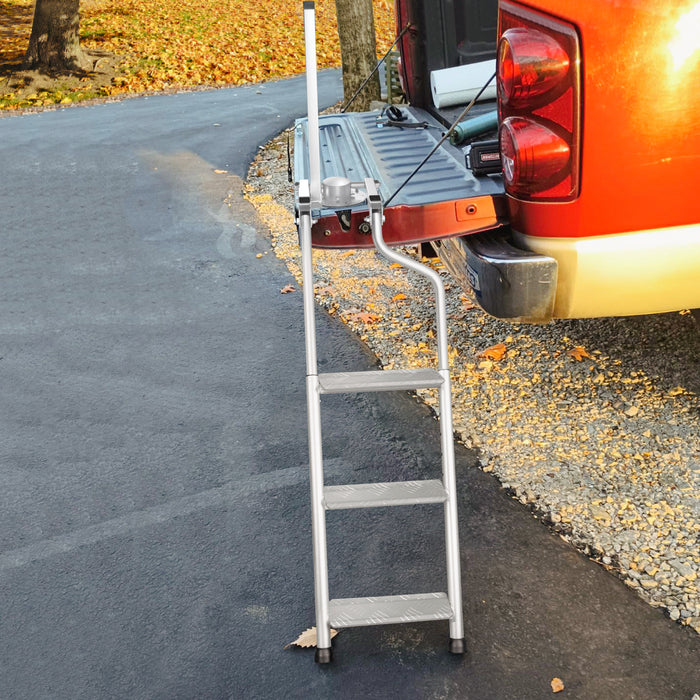 AA Products Aluminum Omni-Directional Tailgate Ladder Rack with Wide Pedal and Handrail for Truck Easy Install Durable Ladder Rack Capacity 300 lbs (APTL-04) - AA Products Inc