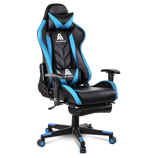AA Products Gaming Chair High Back Ergonomic Computer Racing Chair Adjustable Office Chair with Footrest, Lumbar Support Swivel Chair - Blue - AA Products Inc