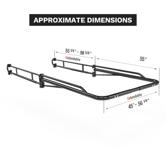 AA-Racks Adjustable Side bar with 55'' Long Over Cab. Extension for Basic 2 Bar Pickup Truck Rack -  (P39-LC-BX2) - AA Products Inc