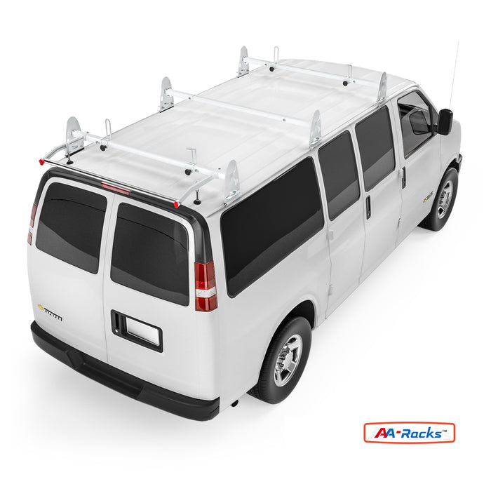 AA-Racks Universal Van Ladder Roof Racks Adjustable Steel Rack with Rear Cargo Roller - (RX27) - AA Products Inc