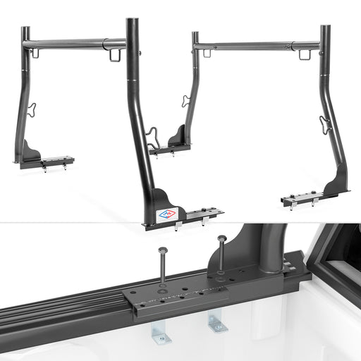 AA-Racks Model X31-J Truck Ladder Rack 800Ibs Capacity with (8) Non-Drilling Z-Clamps Extendable Steel Pick-Up Truck Bed Ladder Rack Two-bar Set (X31-J) - AA Products Inc
