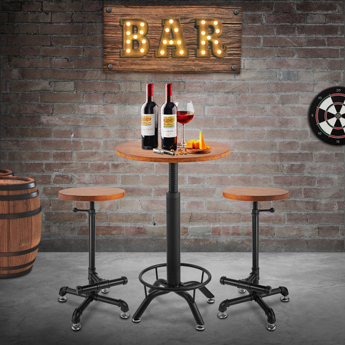 AA Products Industrial Bar Table & Stools Sets, 23.6" Dia Swivel Round Wood Adjustable Height Bar Table and Chairs Set for Party Bistro Cafe Cocktail Whiskey Equipped with Crank Handle (IBTS-01) - AA Products Inc