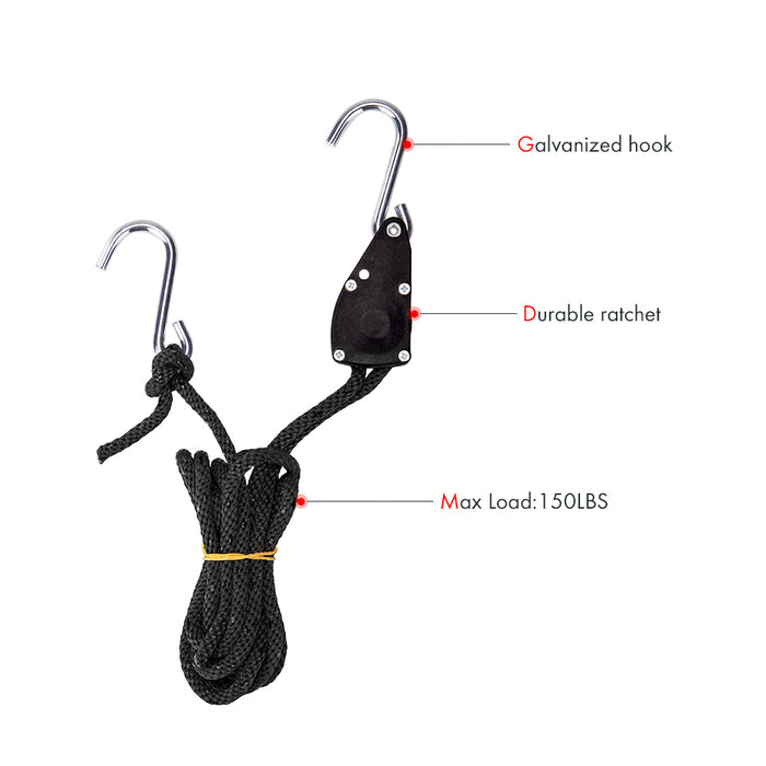 AA Products Adjustable Kayak Canoe Bow Stern Ratchet Tie Down Straps Rope Hanger, 300Lb/ Pair (RR-314)