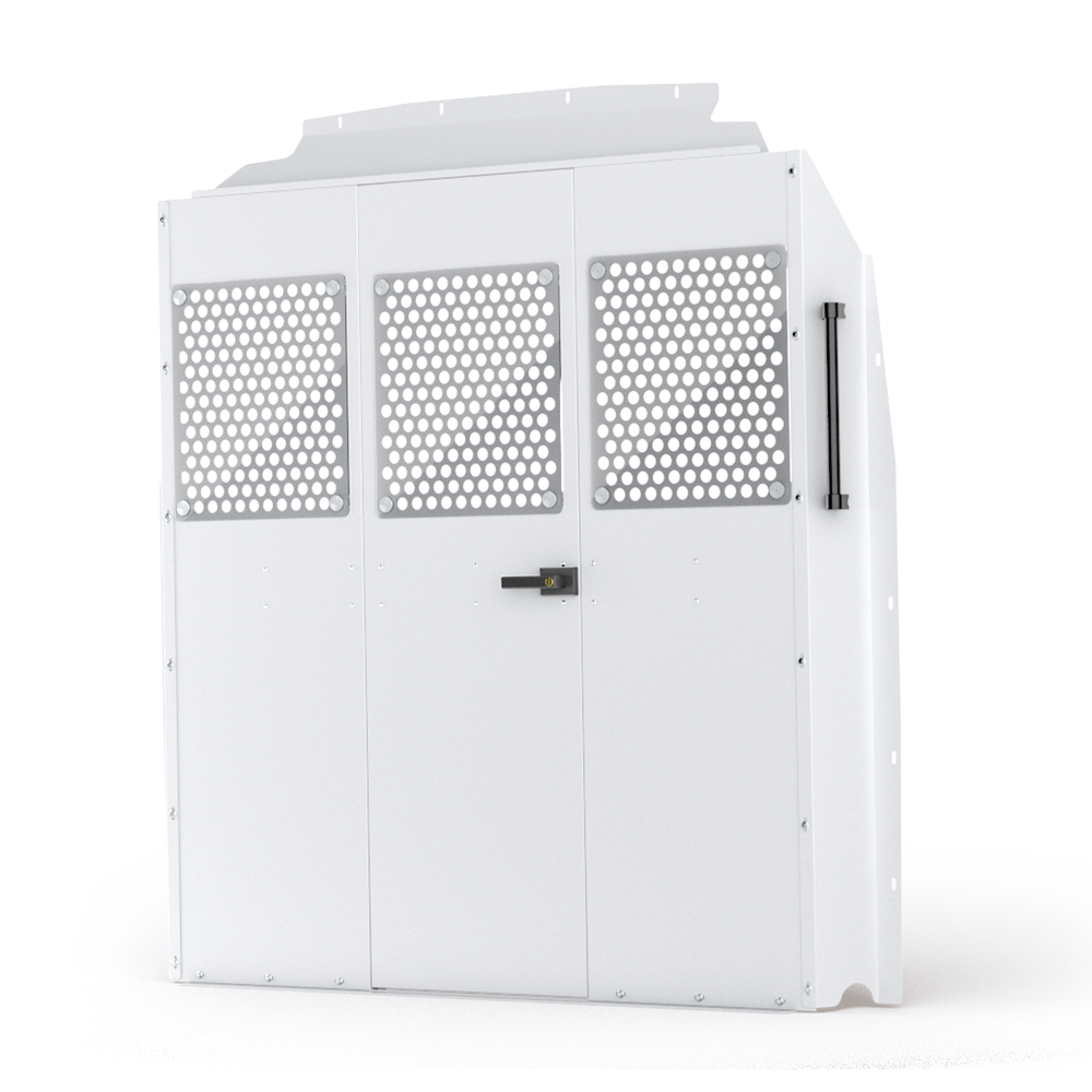 AA Products Model PT-TR-MR-DKWB Cargo Van Safety Partition Equipped with Acrylic Custom Window Board, Medium Roof Protective Bulkhead with Door Kit Fit for Transit Full Size Vans (PT-TR-MR-DKWB) - AA Products Inc