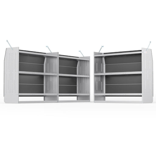 AA Products Model SH-4605-T3(3) Steel Low/Mid/High Roof Van Shelving Storage System Fits Transit, GM, NV, Promaster, Sprinter and Metris, Set of 3 Contoured Shelving Unit, 52" W x 46" H x 16" D - AA Products Inc