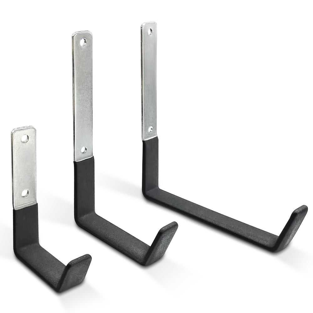 AA Products P-SH-Hooks includes Small, Medium, Large Stainless Steels Sets of three Holds up 50LB Sliver and Black Compatible with AA Products 13" and 16" Van Shelving(P-SH-Hook-01) - AA Products Inc