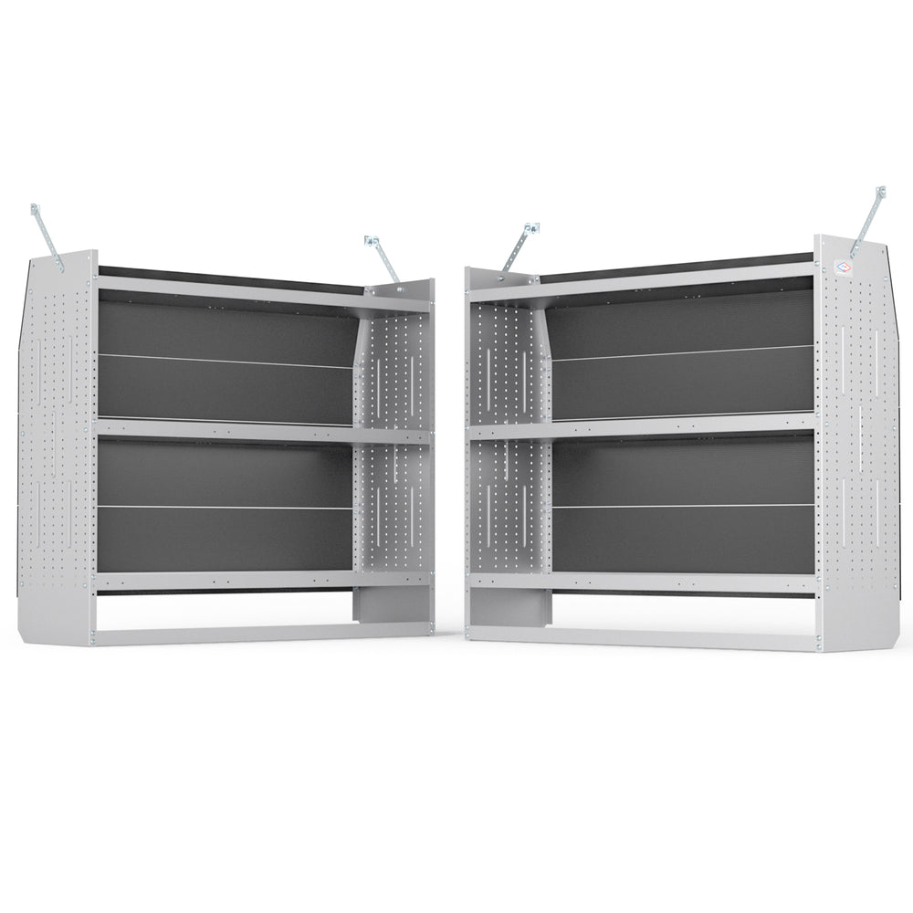 AA Products Model SH-4605-T3(2) Steel Low/Mid/High Roof Van Shelving Storage System Fits Transit, GM, NV, Promaster, Sprinter and Metris, Set of 2 Contoured Shelving Unit, 52" W x 46" H x 16" D - AA Products Inc