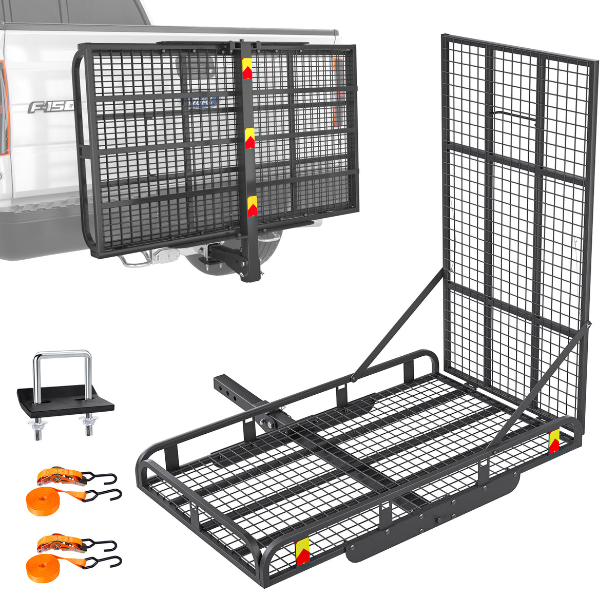AA Products Hitch Mount Steel Cargo Carrier Basket with 49 Folding Wheelchair Ramp Fits 2 Trailer Mounted Hitches HCC 02 AA Products Inc