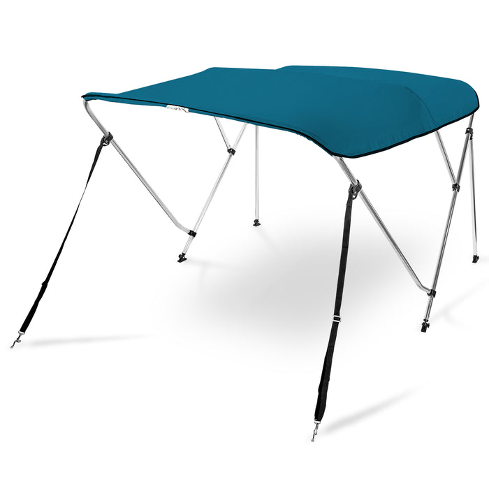 Pactrade Marine 3 Bow Bimini Top Boat Canopy Cover - UV & Waterproof, Grey - Fits 61' - 66' Wide