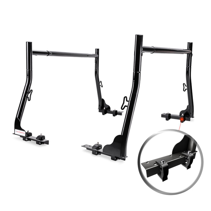 AA-Racks Model X31 800Ibs Capacity Extendable Steel Pick-Up Truck Ladder Rack Two-Bar Set - Black