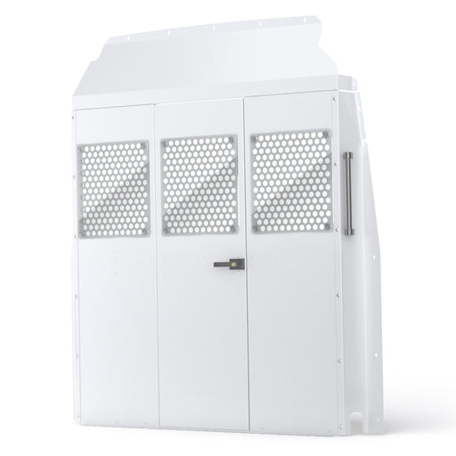 AA Products Model PT-SP-HR-DKWB Steel Cargo Van Safety Partition Equipped with Acrylic Custom Window Board, High Roof Protective Bulkhead with Door Kit Fit for Full Size Sprinter Vans Grey - AA Products Inc