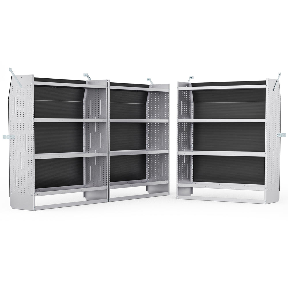 AA Products Model SH-6205(3) Steel Low/Mid/High Roof Van Shelving Storage System Fits Transit, ProMaster and Sprinter, 4 Tiers Set of 3 Van Shelving Units, 52''W x 62''H x 16''D - AA Products Inc