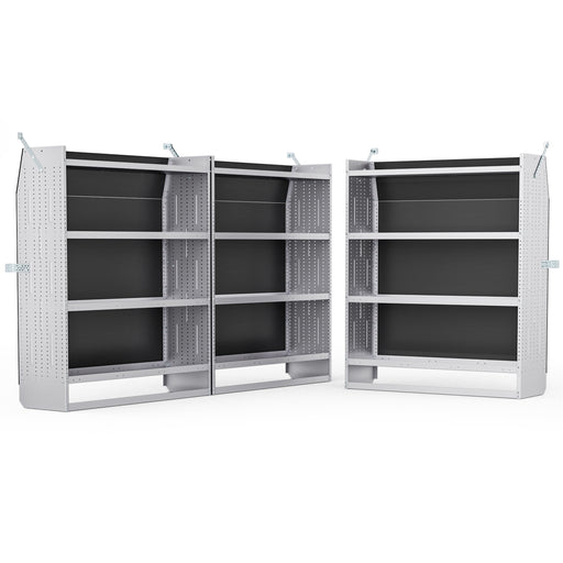 AA Products Model SH-6205(3) Steel Low/Mid/High Roof Van Shelving Storage System Fits Transit, ProMaster and Sprinter, 4 Tiers Set of 3 Van Shelving Units, 52''W x 62''H x 16''D - AA Products Inc