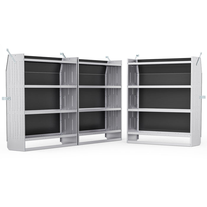 AA Products Model SH-6205(3) Steel Low/Mid/High Roof Van Shelving Storage System Fits Transit, ProMaster and Sprinter, 4 Tiers Set of 3 Van Shelving Units, 52''W x 62''H x 16''D - AA Products Inc
