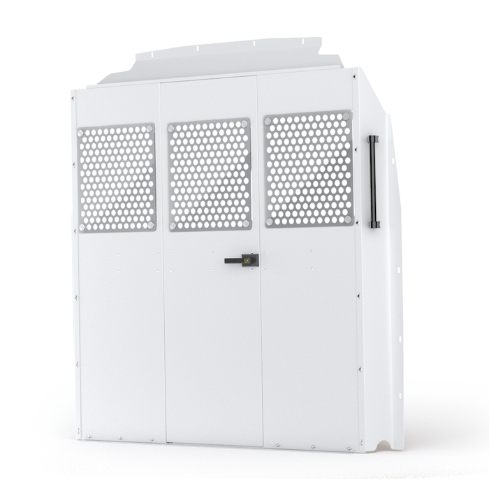 AA Products Model PT-TR-MR-DKWB Cargo Van Safety Partition Equipped with Acrylic Custom Window Board, Medium Roof Protective Bulkhead with Door Kit Fit for Transit Full Size Vans (PT-TR-MR-DKWB) - AA Products Inc
