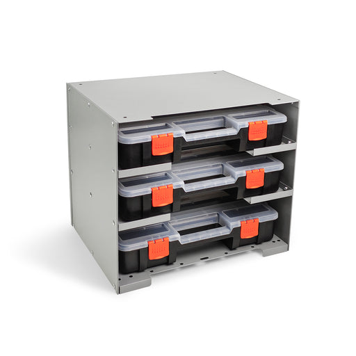 P-SH-Tote Shelf Kit for Van Shelving Storage, 3 Plastic Storage Box w/ 1 set Organizer Holder for Small Parts, Screws and Hardwares(P-SH-TSK)