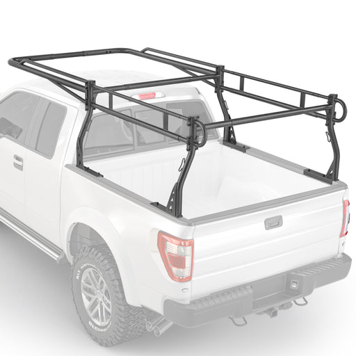 AA-Racks Model X3339 Low-Profile Steel Utility Pick-Up Truck Ladder Rack Compatible with Toolbox with 55'' Side Bar Over Cab Ext. Black - AA Products Inc