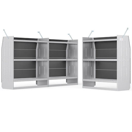 AA Products Model SH-4604-T3(3) Steel Low/Mid/High Roof Van Shelving Storage System Fits Transit, GM, NV, Promaster, Sprinter and Metris, Set of 3 Contoured Shelving Unit, 42" W x 46" H x 16" D - AA Products Inc