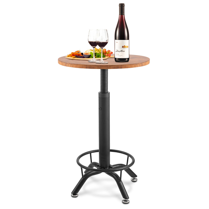 AA Products Industrial Bar Table 29.5-39.4" Adjustable Height Ring Footrest Design Pub Table Pub Cocktail Table Counter Bar Table- Matte Black Base, Brown Wooden Top (IBT-01) - AA Products Inc