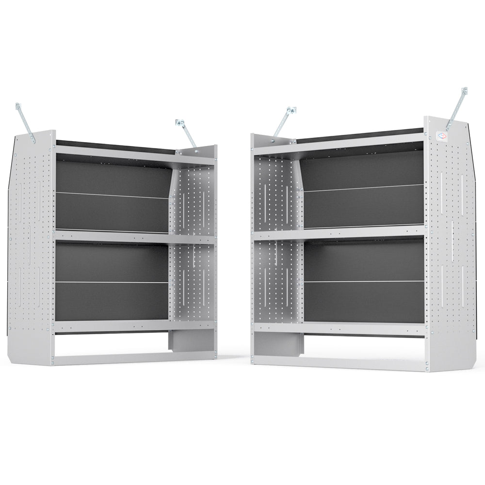 AA Products Model SH-4604-T3(2) Steel Low/Mid/High Roof Van Shelving Storage System Fits Transit, GM, NV, Promaster, Sprinter and Metris, Set of 2 Contoured Shelving Unit, 42" W x 46" H x 16" D - AA Products Inc