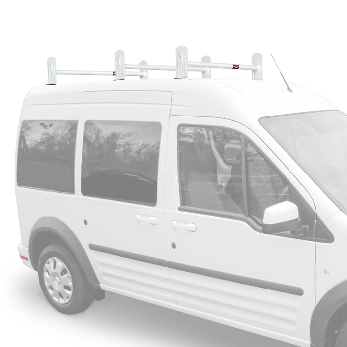 AA-Racks Model DX36 Compatible Transit Connect 2008-13 Steel 3 Bar Utility Drilling Van Roof Ladder Rack System - Matte White - AA Products Inc