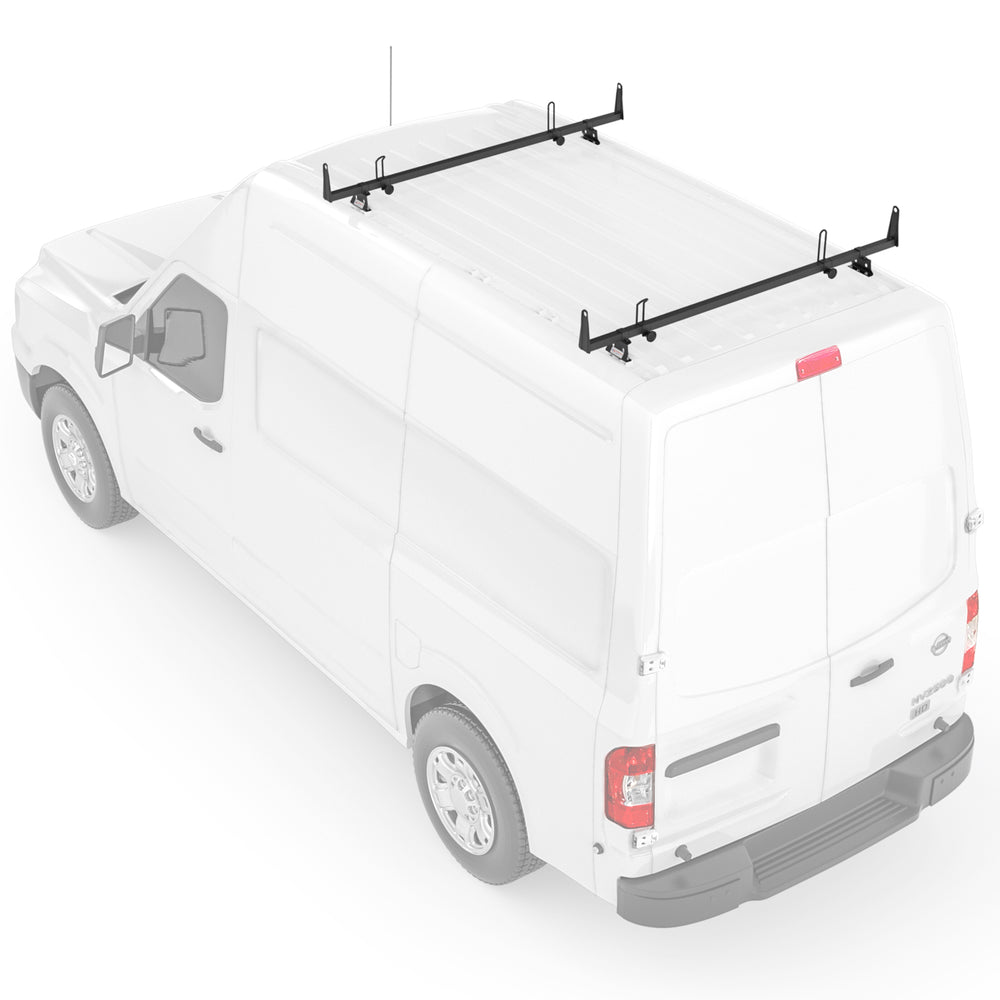 AA-Racks Model X202-NV Compatible NV 2012-On Heavy Gauge Steel 2 Bar Van Roof Rack System w/ Ladder Stopper White - AA Products Inc