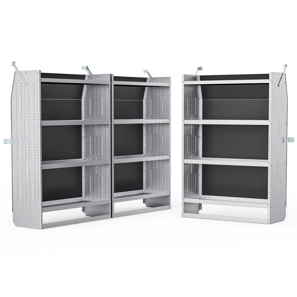 AA Products Model SH-6204(3) Steel Low/Mid/High Roof Van Shelving Storage System Fits Transit, ProMaster and Sprinter, 4 Tiers Set of 3 Van Shelving Units, 42''W x 62''H x 16''D - AA Products Inc