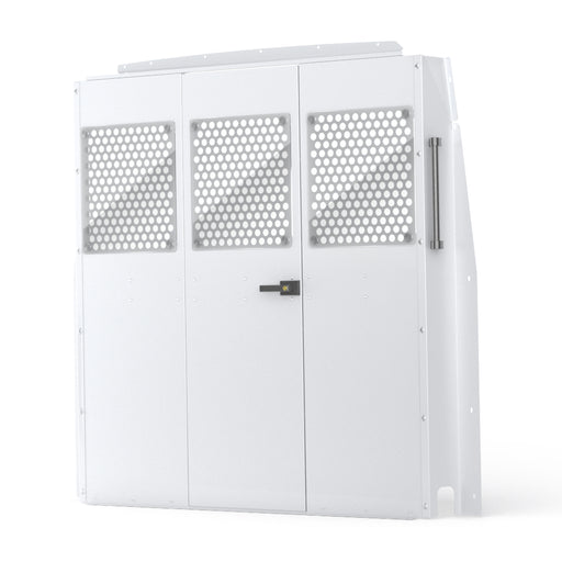 AA Products Model PT-SP-LR-DKWB Steel Cargo Van Safety Partition Equipped with Acrylic Custom Window Board, Low Roof Protective Bulkhead with Door Kit Fit for Full Size Sprinter Vans Grey - AA Products Inc
