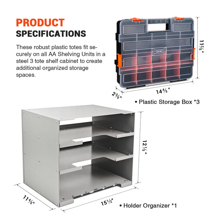 P-SH-Tote Shelf Kit for Van Shelving Storage, 3 Plastic Storage Box w/ 1 set Organizer Holder for Small Parts, Screws and Hardwares(P-SH-TSK)
