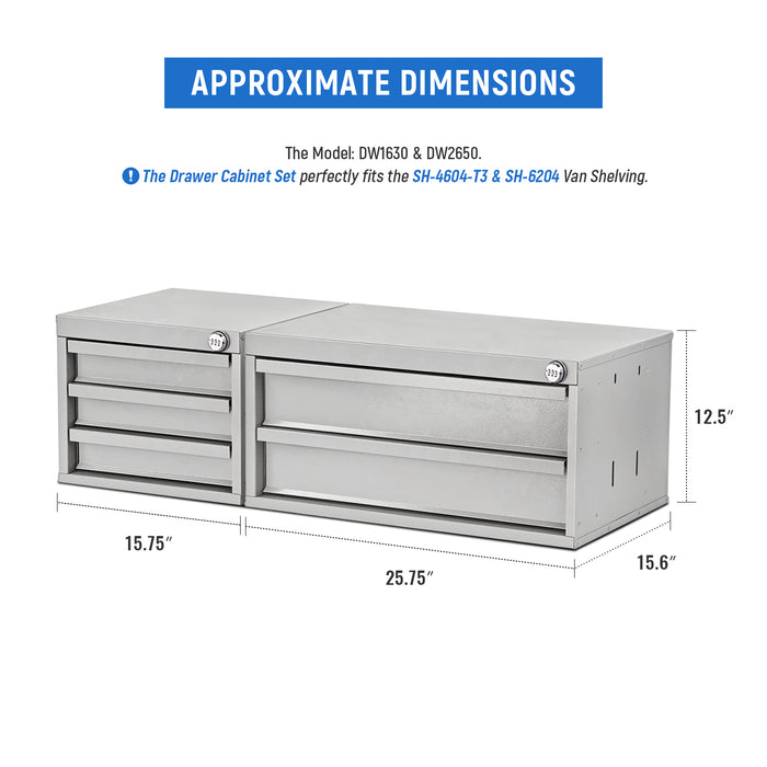 AA Products Drawer Cabinet Set with Password Lock Designed for 16" D AA Van Shelving, Set of 2 Steel Storage Cabinet for Van, Utility Room(DW-A30B50) - AA Products Inc