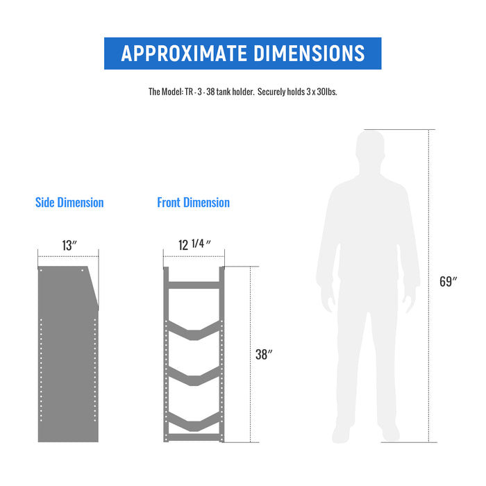 TR-3-38 Refrigerant Tank Rack Steel Freon Tank Holder Rack Shelving Storage with Top Shelf for Cargo Van, 38" H x 12.2" W x 13" D (TR-3-38) - AA Products Inc