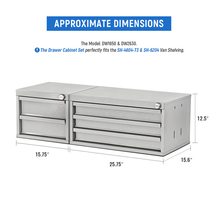 AA Products Drawer Cabinet Set with Password Lock Designed for 16" D AA Van Shelving, Set of 2 Steel Sliver Storage Cabinet for Van, Utility Garage(DW-A50B30) - AA Products Inc