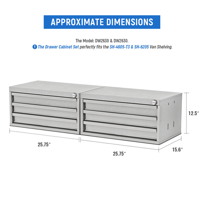 AA Products 3 Drawer Cabinet Set with Password Lock Designed for 16" D AA Van Shelving, Set of 2 Steel Storage Cabinet for Van, Utility Room, 25.75’’W x 12.5’’H x 15.6”D(DW-B30(2)) - AA Products Inc