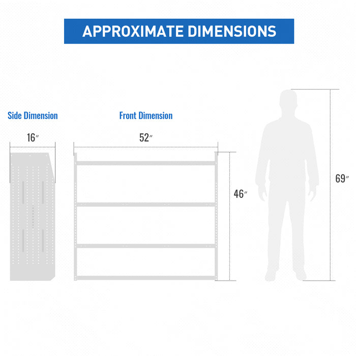 AA Products Model SH-4605-T3 Steel Low/ Mid/ High Roof Van Shelving Storage System Fits Transit, GM, NV, Promaster, Sprinter and Metris, Contoured Shelving Unit, 52" W x 46" H x 16" D(SH-4605-T3) - AA Products Inc