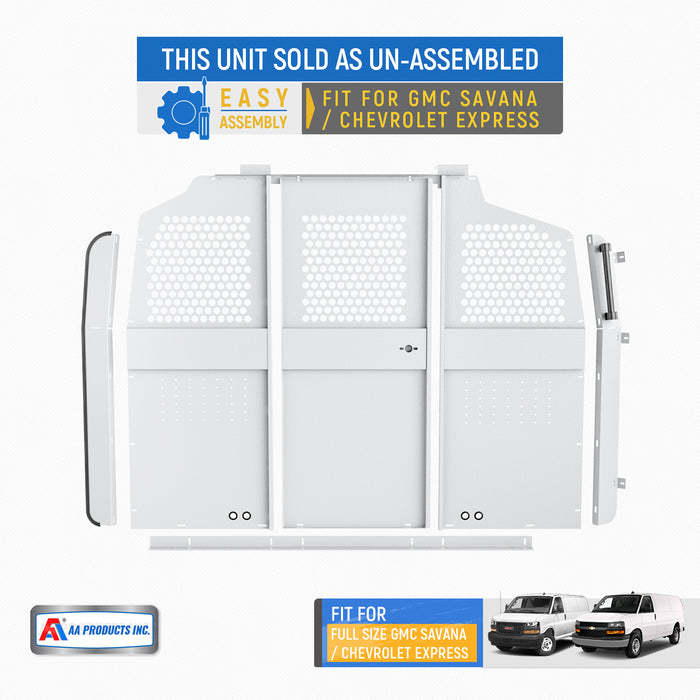 AA Products Model PT-GM/CH Cargo Van Safety Partition Protective Bulkhead Fit for GMC Savana / Chevrolet Express Vans Grey - AA Products Inc