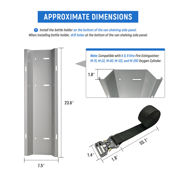 AA Products Model SH-BH-A Steel Propane Tank Holder Compatible with Van Shelving, Includes 4.9 FT  Nylon Straps, Cylinder Wall Mounted Bracket Fit for 3L/6L/9L Fire Extinguishers - AA Products Inc
