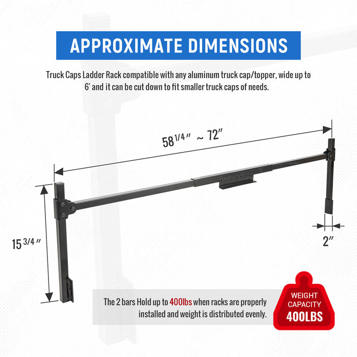 AA-Racks Model X-TCR Universal Truck Caps & Topper Ladder Rack 2 Bar Ladder rack Adjustable Iron Cross Bar(X-TCR) - AA Products Inc