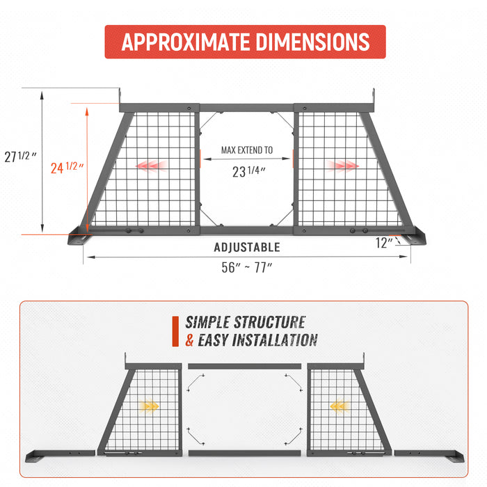 AA-Racks Model HX-502 Extendable Steel Removable Pickup Truck Headache Rack with Protective Set, Sandy Black (HX-502-BLK) - AA Products Inc