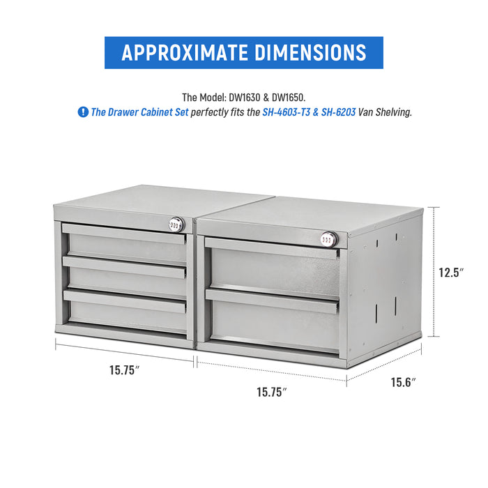 AA Products Drawer Cabinet Set with Password Lock Designed for 16" D AA Van Shelving, Set of 2 Steel Storage Cabinet for Van, Utility Garage(DW-A30A50) - AA Products Inc