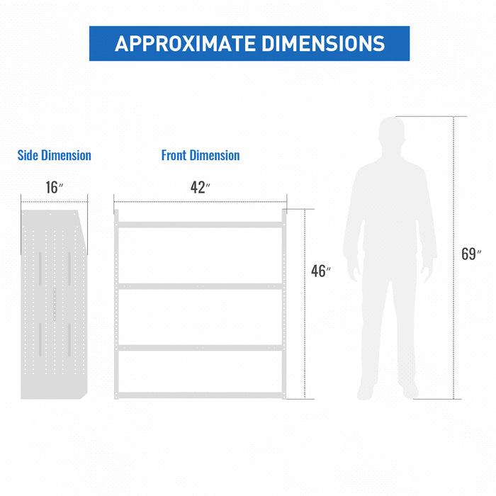AA Products Model SH-4604-T3(3) Steel Low/Mid/High Roof Van Shelving Storage System Fits Transit, GM, NV, Promaster, Sprinter and Metris, Set of 3 Contoured Shelving Unit, 42" W x 46" H x 16" D - AA Products Inc