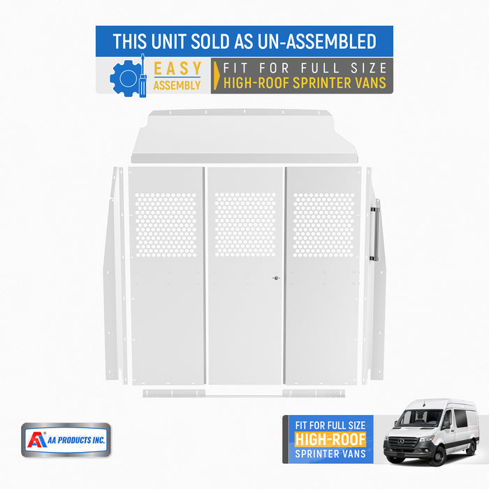 AA Products Model PT-SP-HR Cargo Van Safety Partition Protective Bulkhead Fit for Full Size High Roof Sprinter Vans Grey