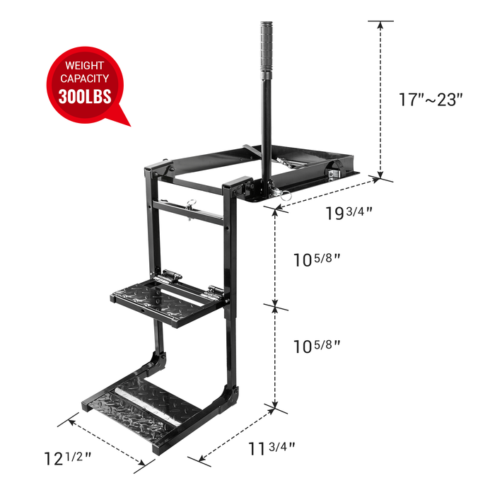 AA Products Foldable Pickup Truck with two step pad Tailgate Ladder Rung Retractable Truck Tailgate Step with Telescopic Handrail, Wide Pedals for Work Flatbed Trucks and Equipment Trailers Easy Install Capacity 300 lb(PTL-03) - AA Products Inc