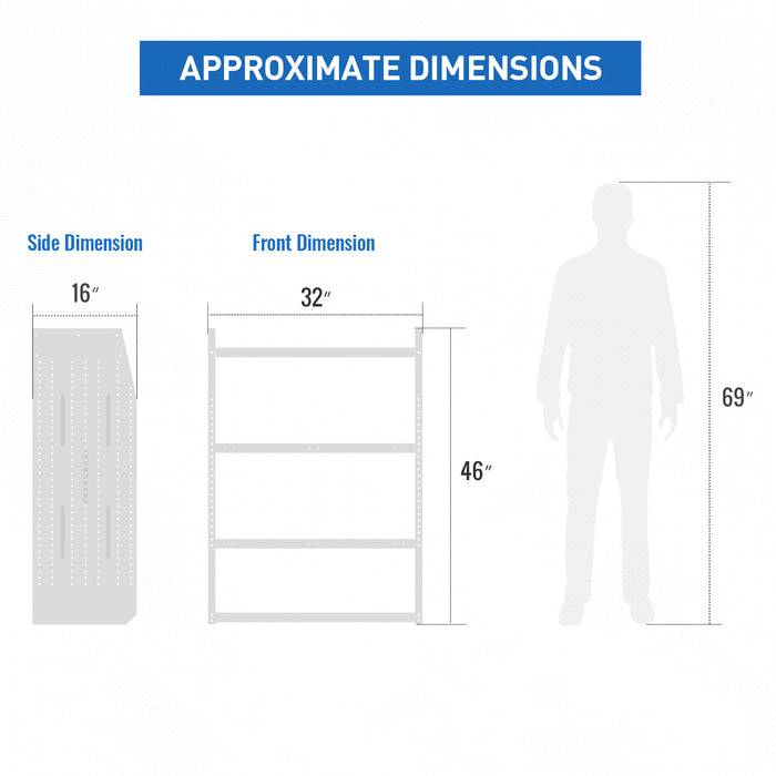 AA Products Model SH-4603-T3 Steel Low/Mid/High Roof Van Shelving Storage System Fits Transit, GM, NV, Promaster and Sprinter, Contoured Shelving Unit, 32" W x 46" H x 16" D(SH-4603-T3) - AA Products Inc