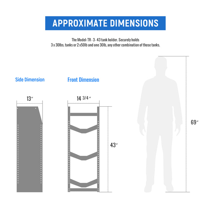 TR-3-43 Refrigerant Tank Rack Steel Freon Tank Holder Rack Shelving Storage with Top Shelf for Cargo Van, 43" H x 14.7" W x 13" D(TR-3-43) - AA Products Inc