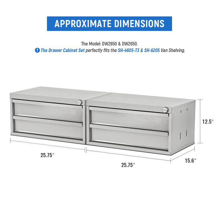 AA Products 2 Drawer Cabinet Set with Password Lock Designed for 16" D AA Van Shelving, Set of 2 Steel Storage Cabinet for Van, Utility Garage, 25.75’’W x 12.5’’H x 15.6”D(DW-B50(2）） - AA Products Inc