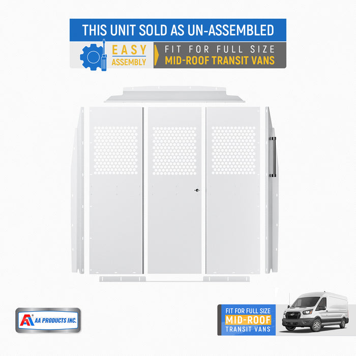 AA Products Model PT-TR-MR-WB Cargo Van Safety Partition Equipped with Acrylic Custom Window Board, Medium Roof Protective Bulkhead Fit for Transit Full Size Vans (PT-TR-MR-WB) - AA Products Inc