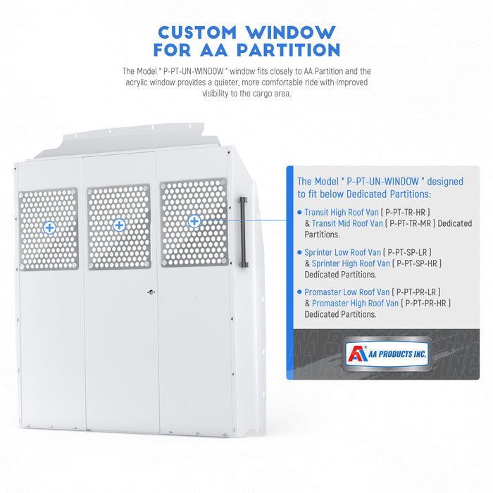 AA Products Model P-PT-WB Universal Acrylic Custom Window Designed for AA Full Size Van Safety Partition (P-PT-WB) - AA Products Inc