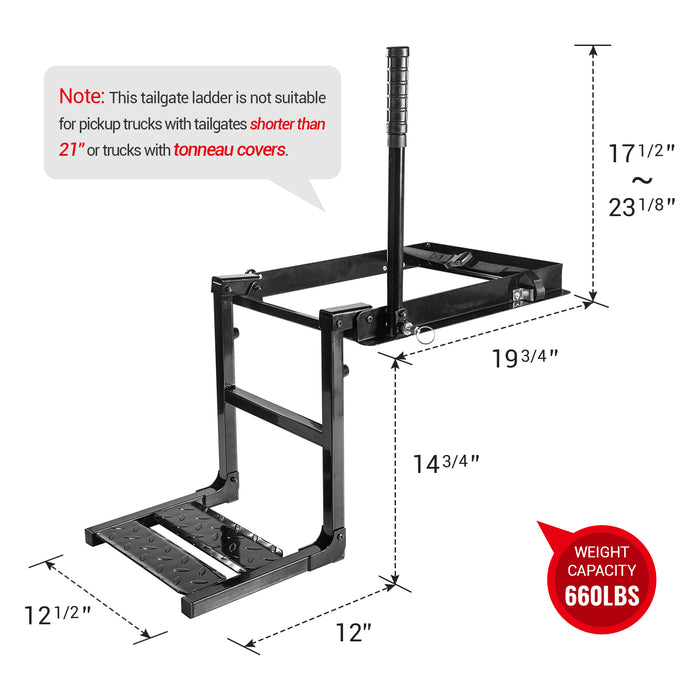 AA Products Foldable Pickup Truck with two step pad Tailgate Ladder Rung Retractable Truck Tailgate Step with Telescopic Handrail, Wide Pedals for Work Flatbed Trucks and Equipment Trailers Easy Install Capacity 300 lb(PTL-03)