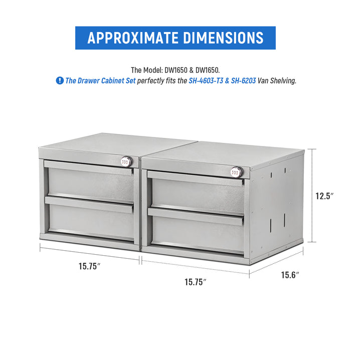 AA Products 2 Drawer Cabinet Set with Password Lock Designed for 16" D AA Van Shelving, Set of 2 Steel Storage Cabinet for Van, Utility Garage, 15.75’’W x 12.5’’H x 15.6”D(DW-A50(2)) - AA Products Inc